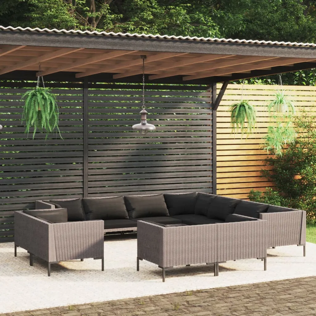 vidaXL Set Divani da Giardino 11pz con Cuscini Polyrattan Grigio Scuro