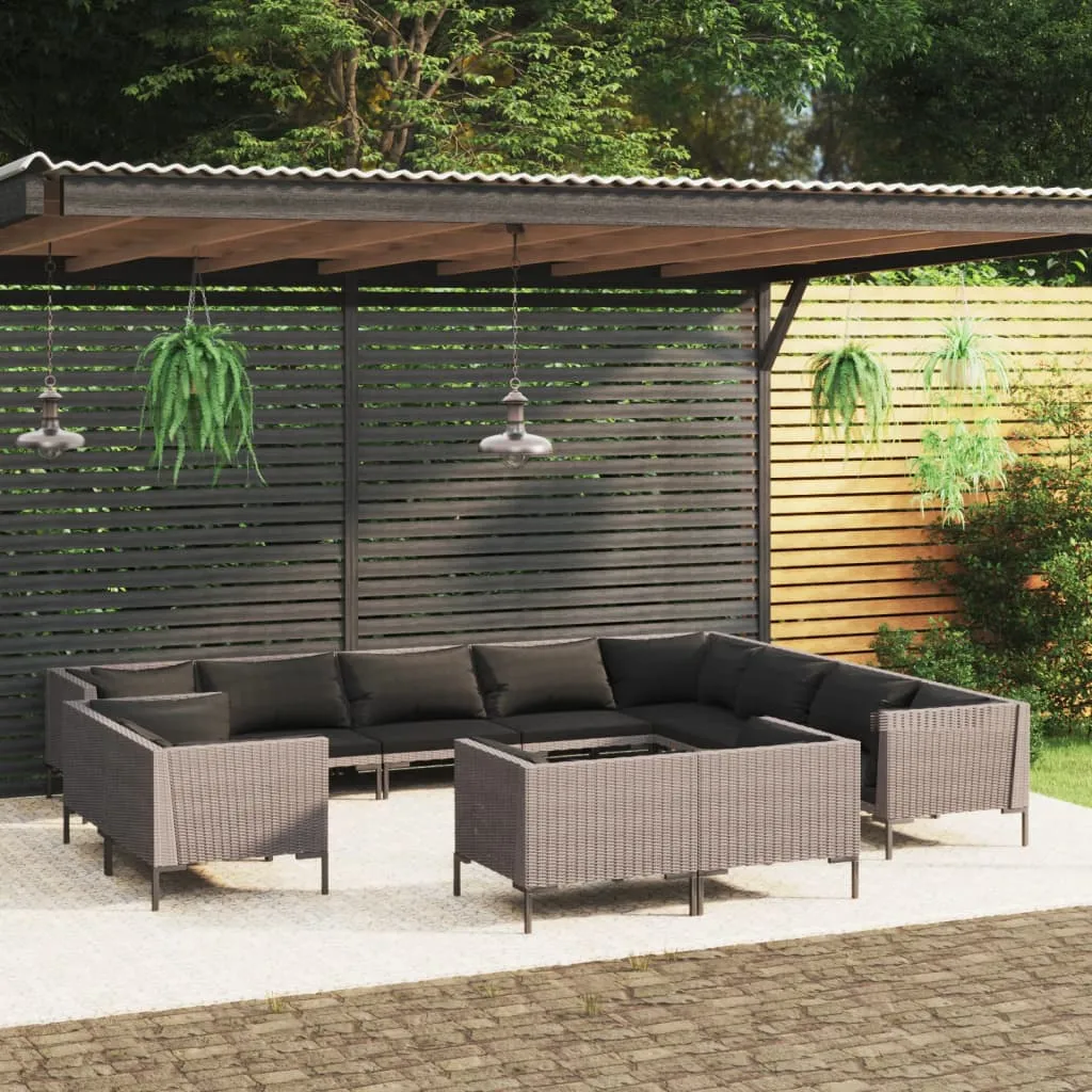 vidaXL Set Divani da Giardino 12pz con Cuscini Polyrattan Grigio Scuro