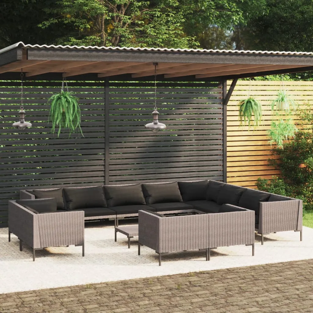 vidaXL Set Divani Giardino 13pz con Cuscini in Polyrattan Grigio Scuro