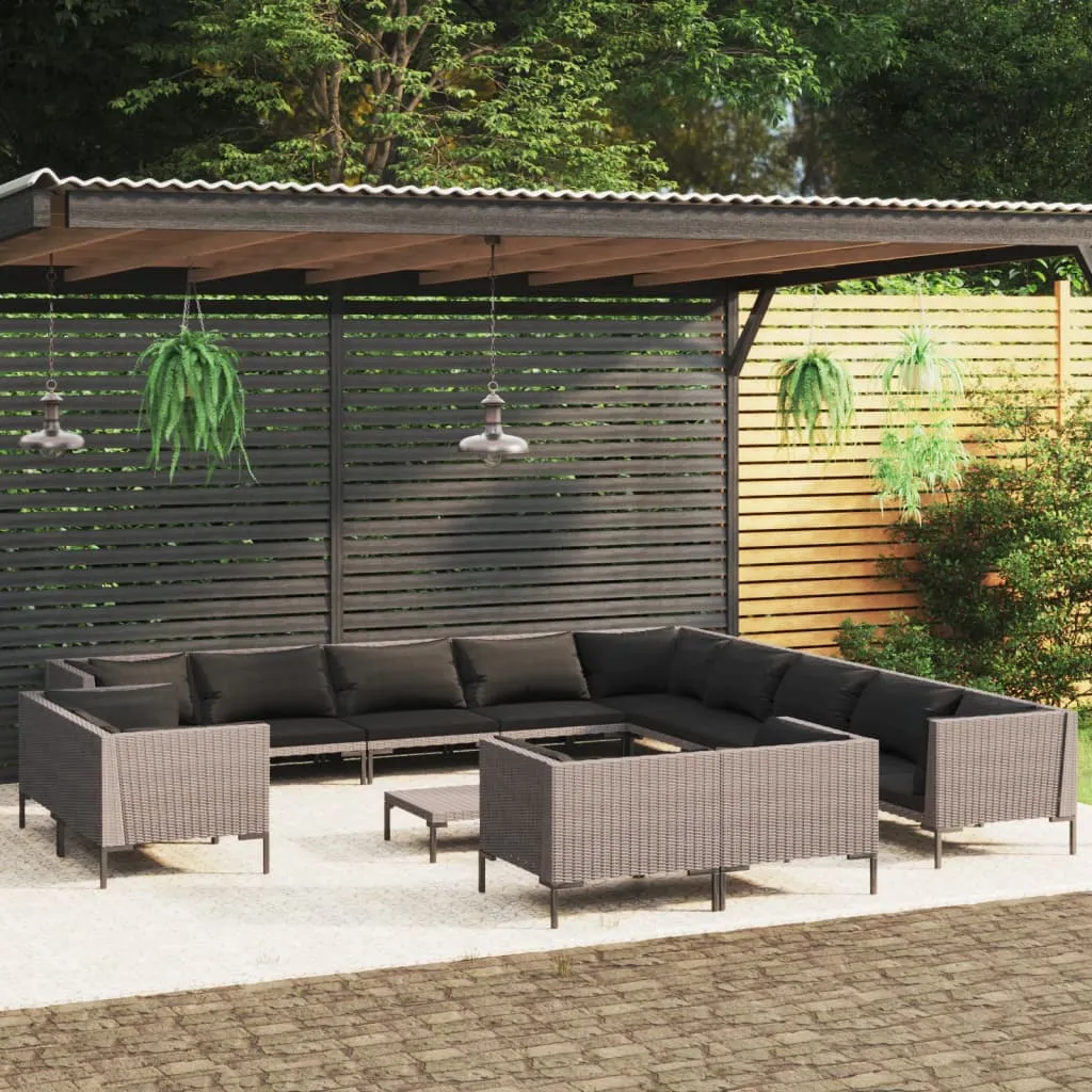 vidaXL Set Divani da Giardino 14pz con Cuscini Polyrattan Grigio Scuro