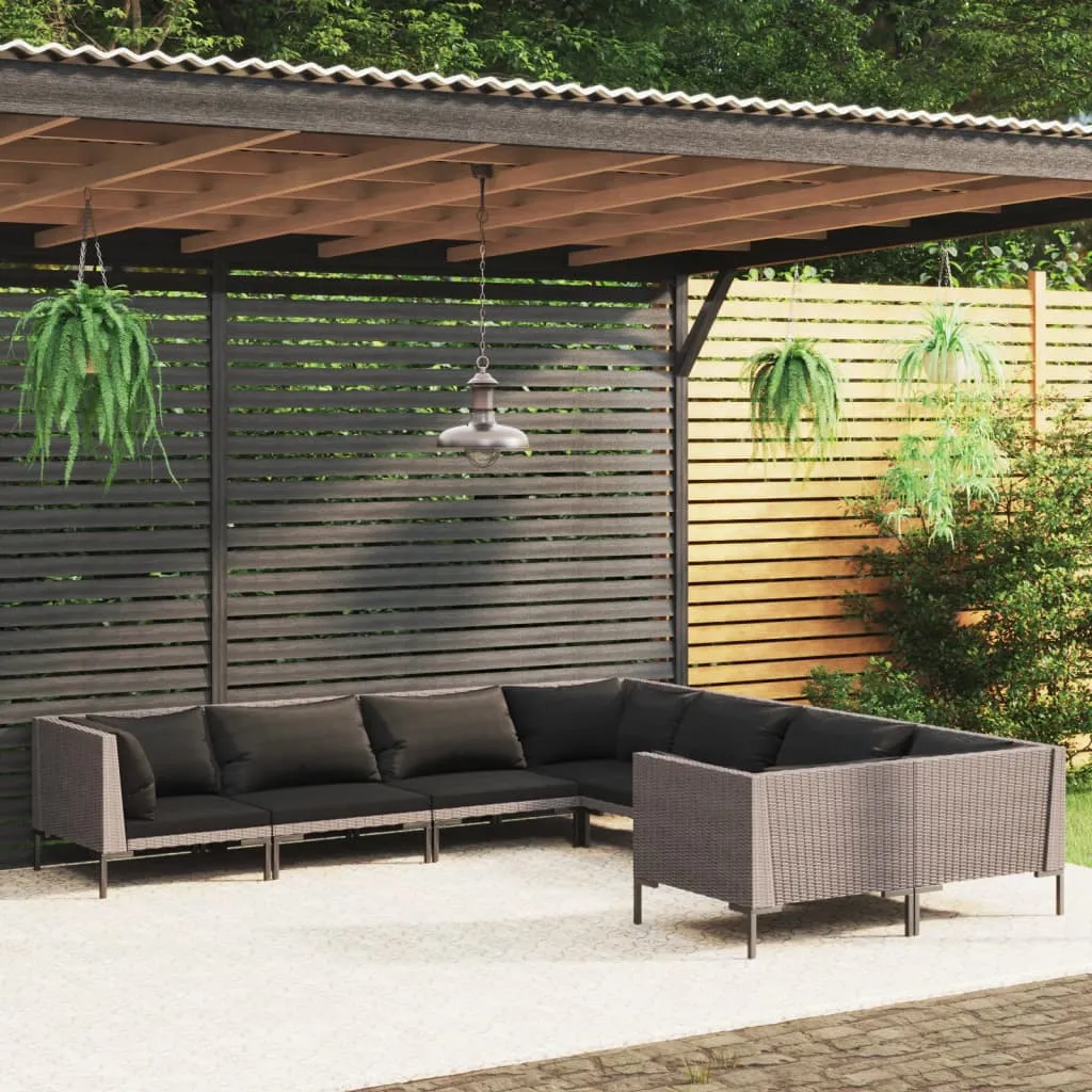 vidaXL Set Divani Giardino 8pz con Cuscini in Polyrattan Grigio Scuro