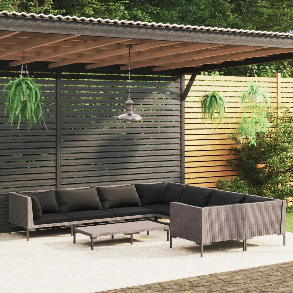 vidaXL Set Divani da Giardino 9pz con Cuscini Polyrattan Grigio Scuro