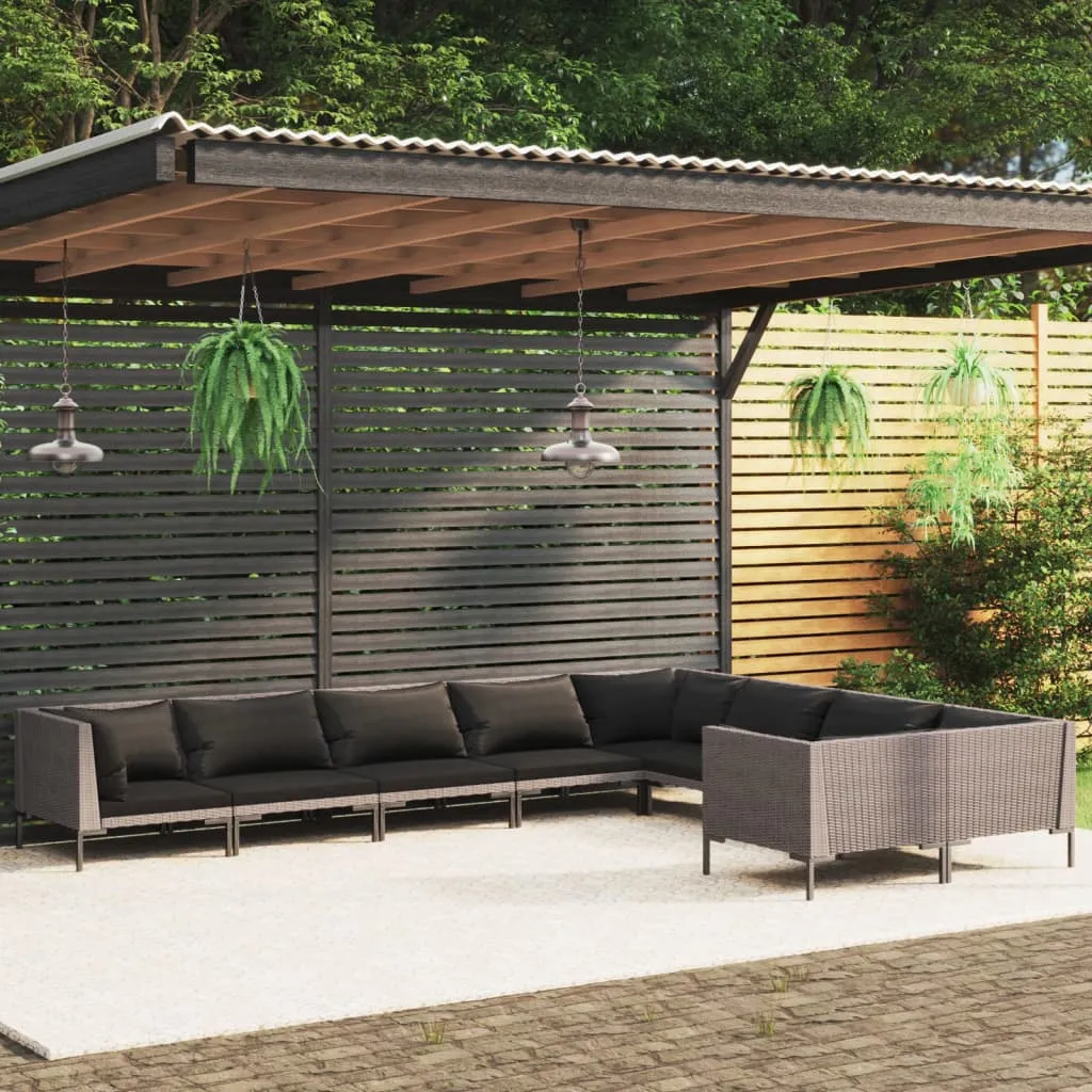 vidaXL Set Divani da Giardino 9pz con Cuscini Polyrattan Grigio Scuro