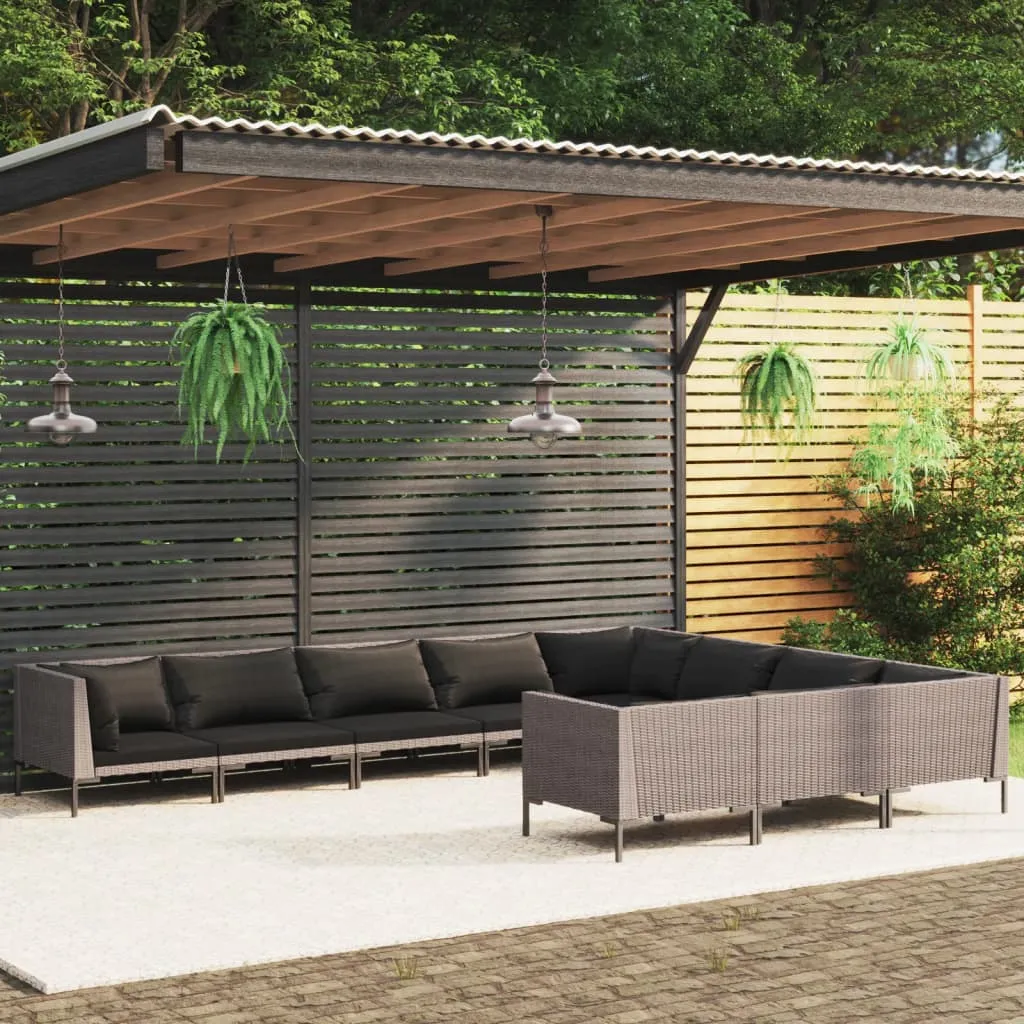 vidaXL Set Divani da Giardino 10pz con Cuscini Polyrattan Grigio Scuro