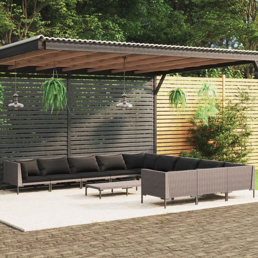 vidaXL Set Divani Giardino 12pz con Cuscini in Polyrattan Grigio Scuro