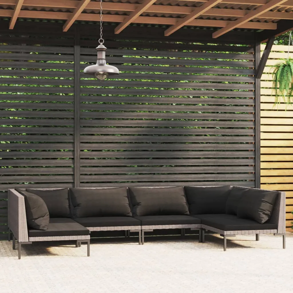 vidaXL Set Divani da Giardino 6pz con Cuscini Polyrattan Grigio Scuro