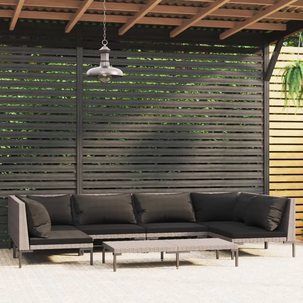 vidaXL Set Divani da Giardino 7pz con Cuscini Polyrattan Grigio Scuro