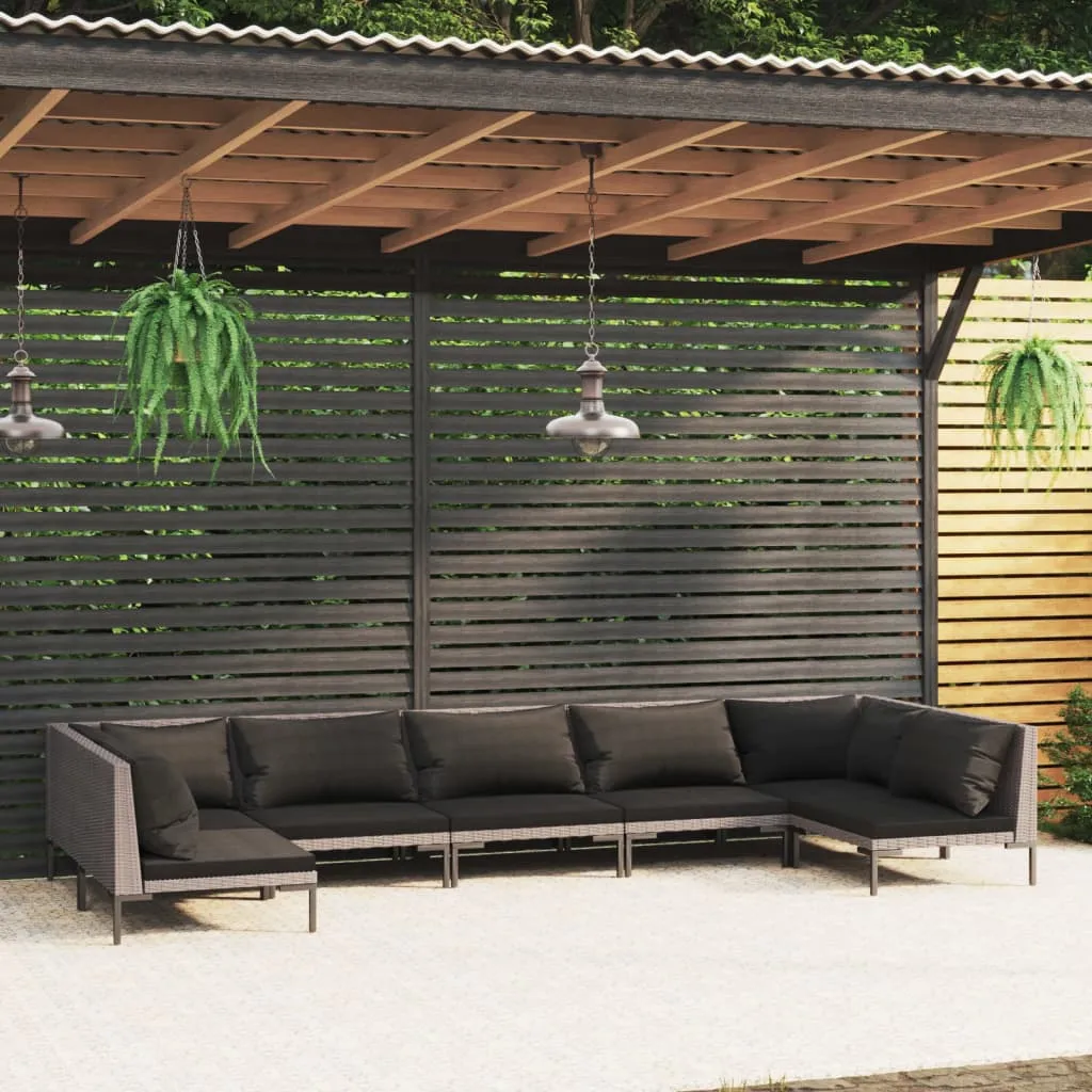 vidaXL Set Divani Giardino 7 pz con Cuscini in Polyrattan Grigio Scuro