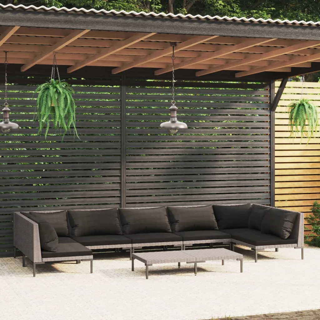 vidaXL Set Divani Giardino 8 pz con Cuscini in Polyrattan Grigio Scuro