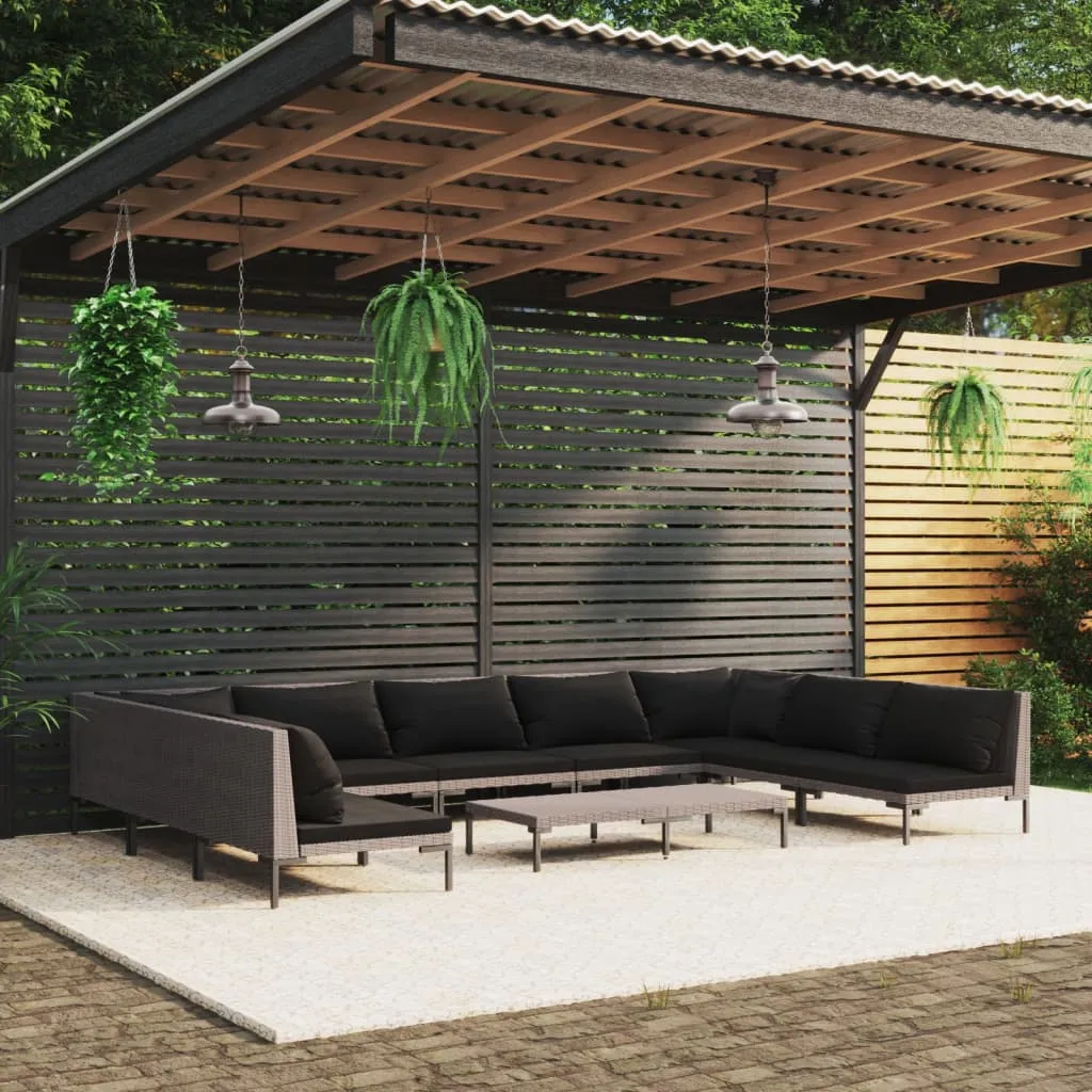 vidaXL Set Divani da Giardino 10pz con Cuscini Polyrattan Grigio Scuro