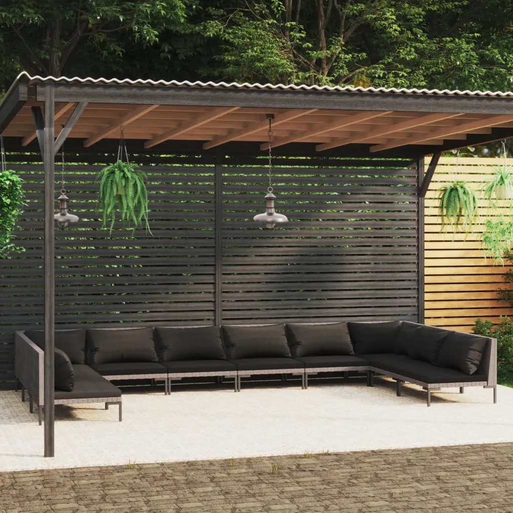 vidaXL Set Divani Giardino 10pz con Cuscini in Polyrattan Grigio Scuro