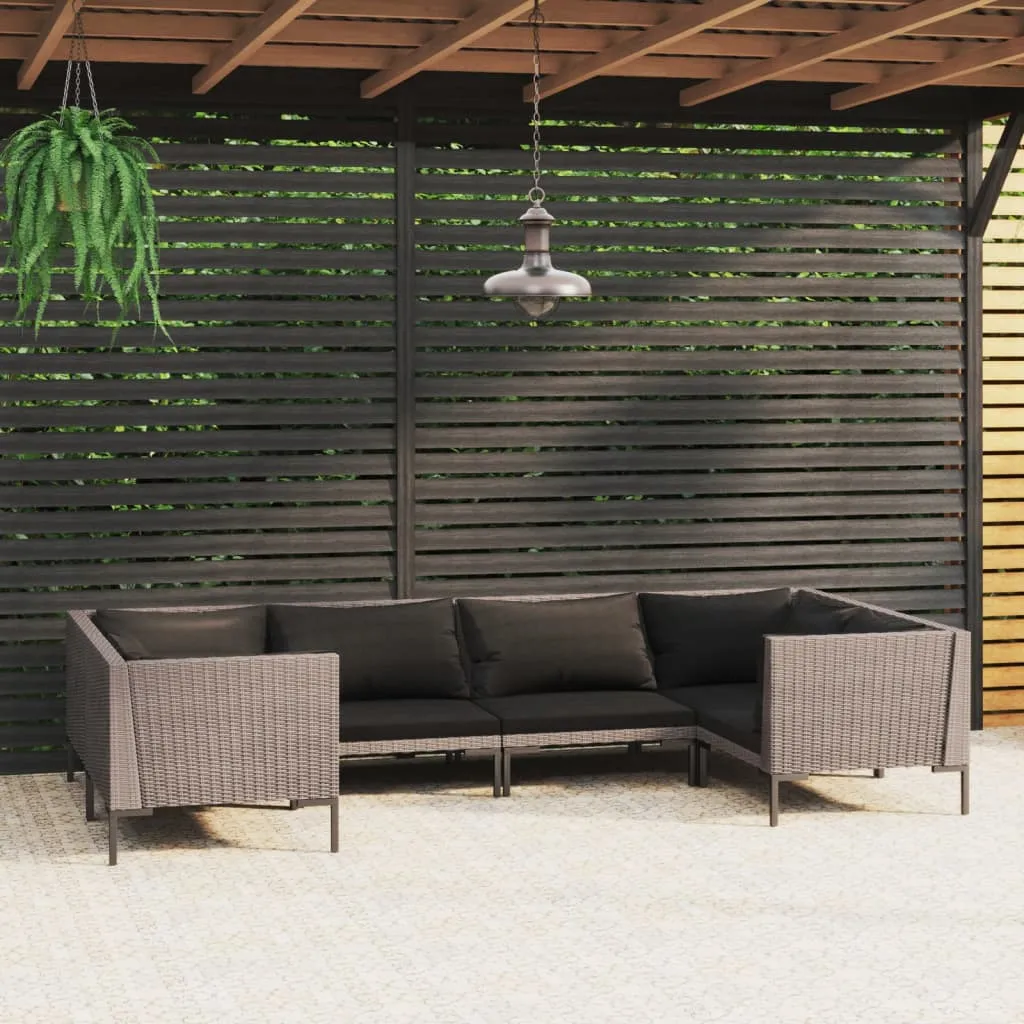 vidaXL Set Divani Giardino 6 pz con Cuscini in Polyrattan Grigio Scuro