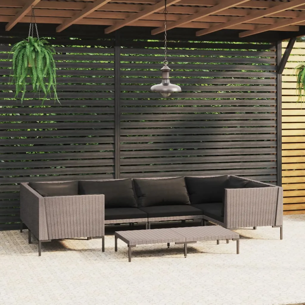 vidaXL Set Divani Giardino 7 pz con Cuscini in Polyrattan Grigio Scuro