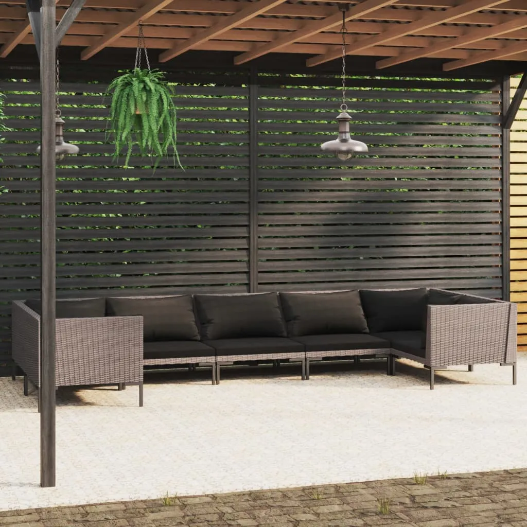 vidaXL Set Divani Giardino 7 pz con Cuscini in Polyrattan Grigio Scuro