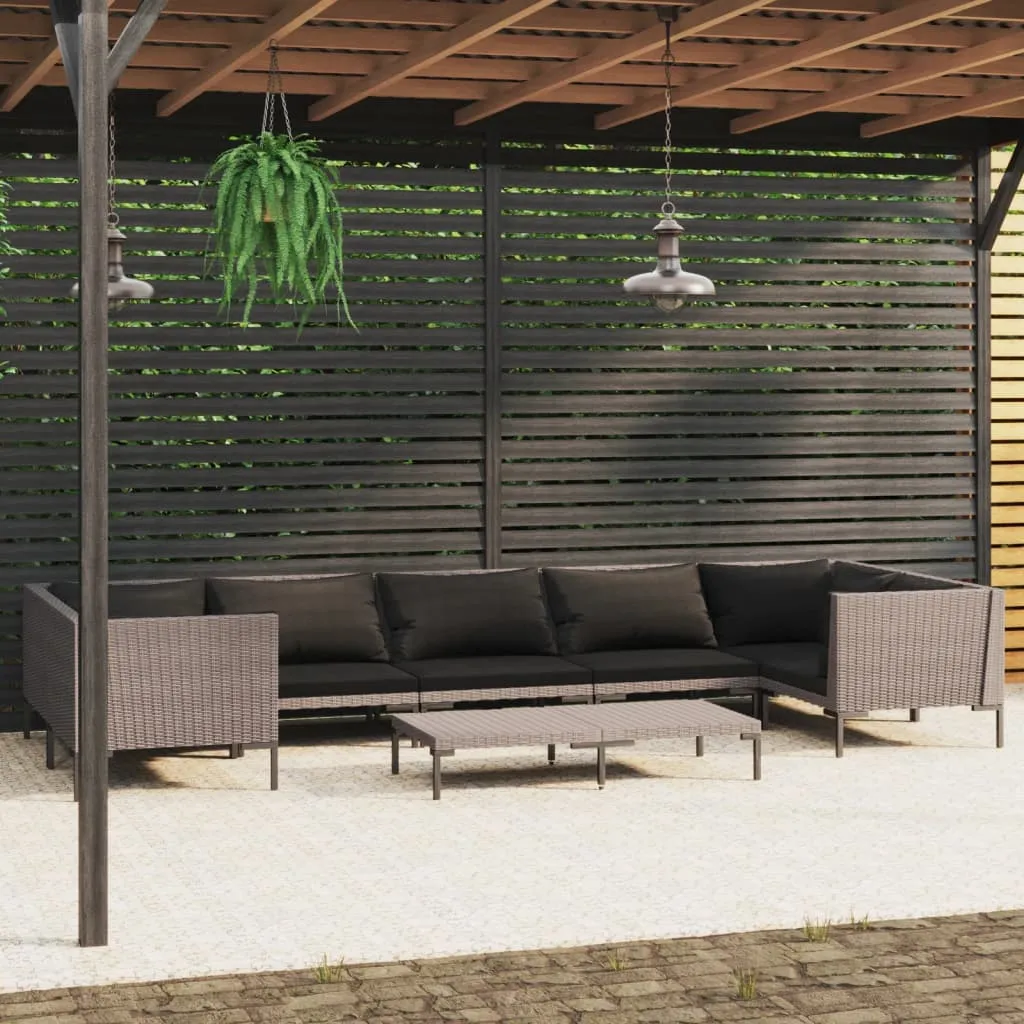 vidaXL Set Divani Giardino 8 pz con Cuscini in Polyrattan Grigio Scuro