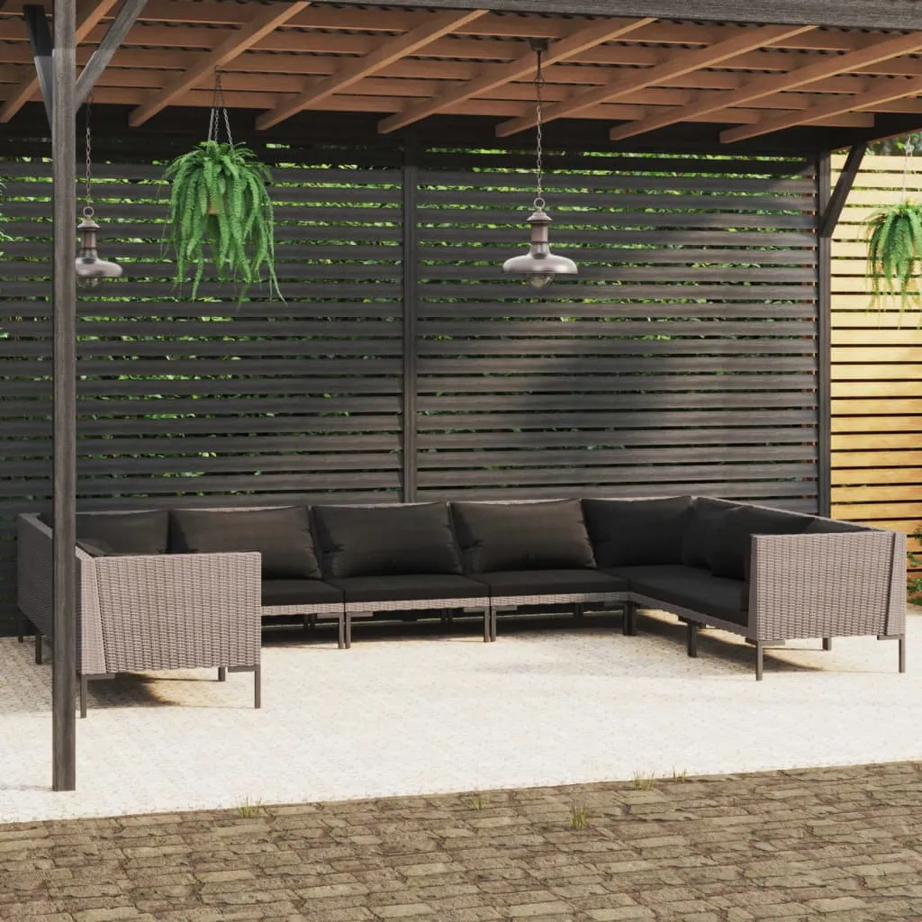 vidaXL Set Divani da Giardino 9 pz con Cuscini Polyrattan Grigio Scuro