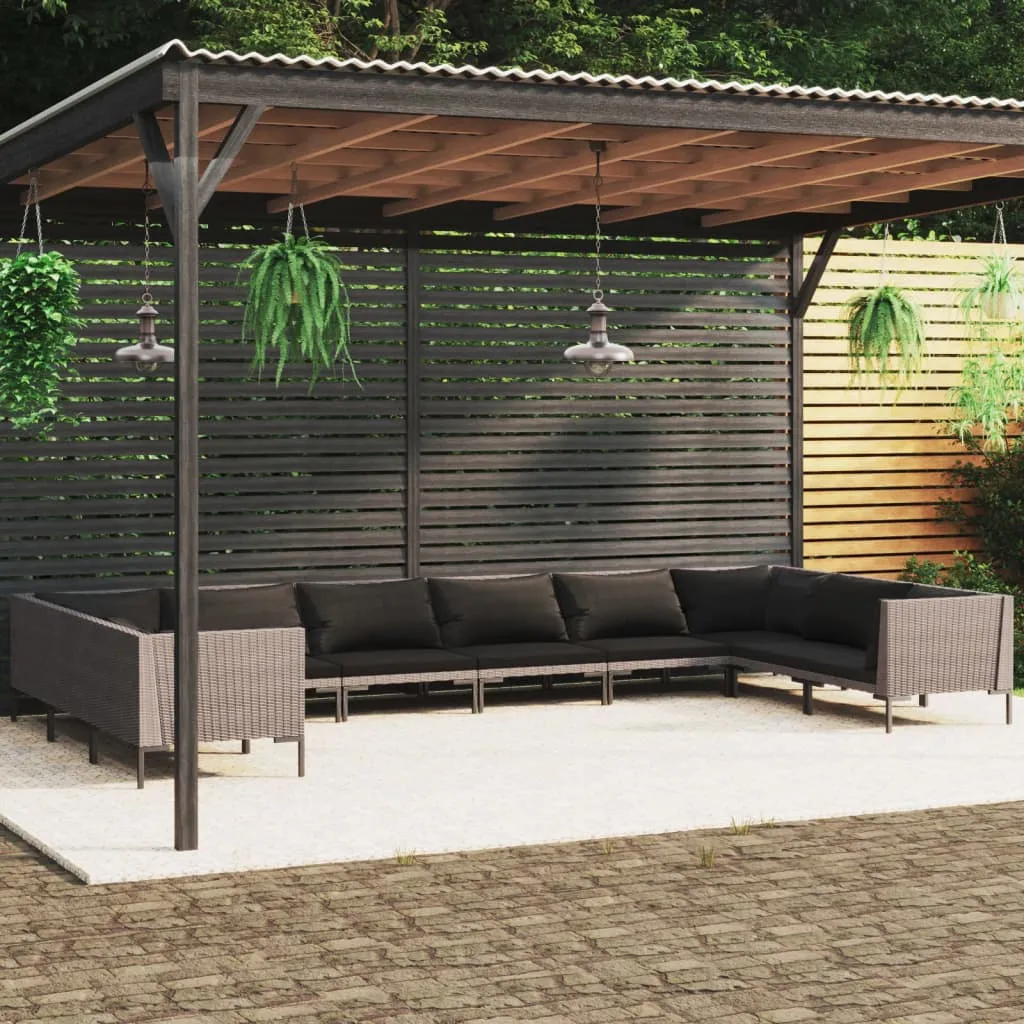 vidaXL Set Divani da Giardino 10pz con Cuscini Polyrattan Grigio Scuro