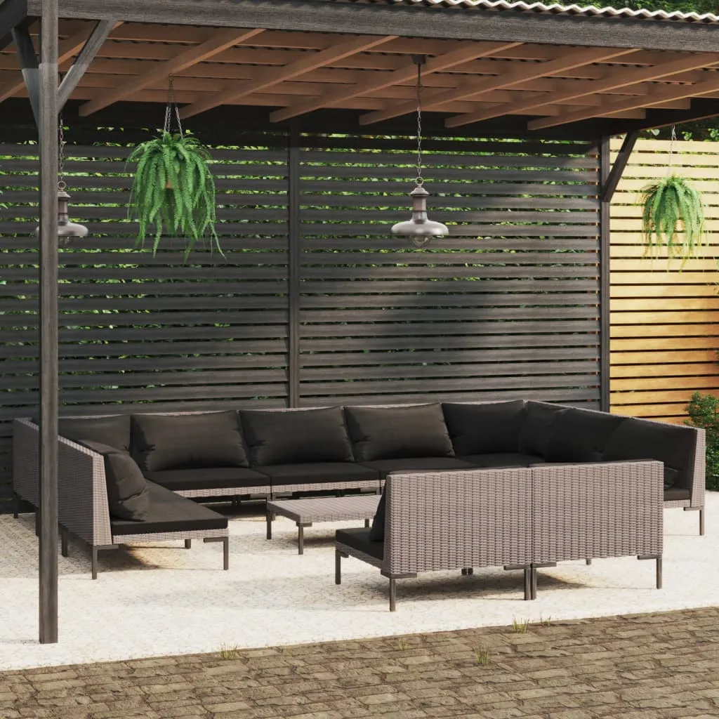 vidaXL Set Divani da Giardino 12pz con Cuscini Polyrattan Grigio Scuro