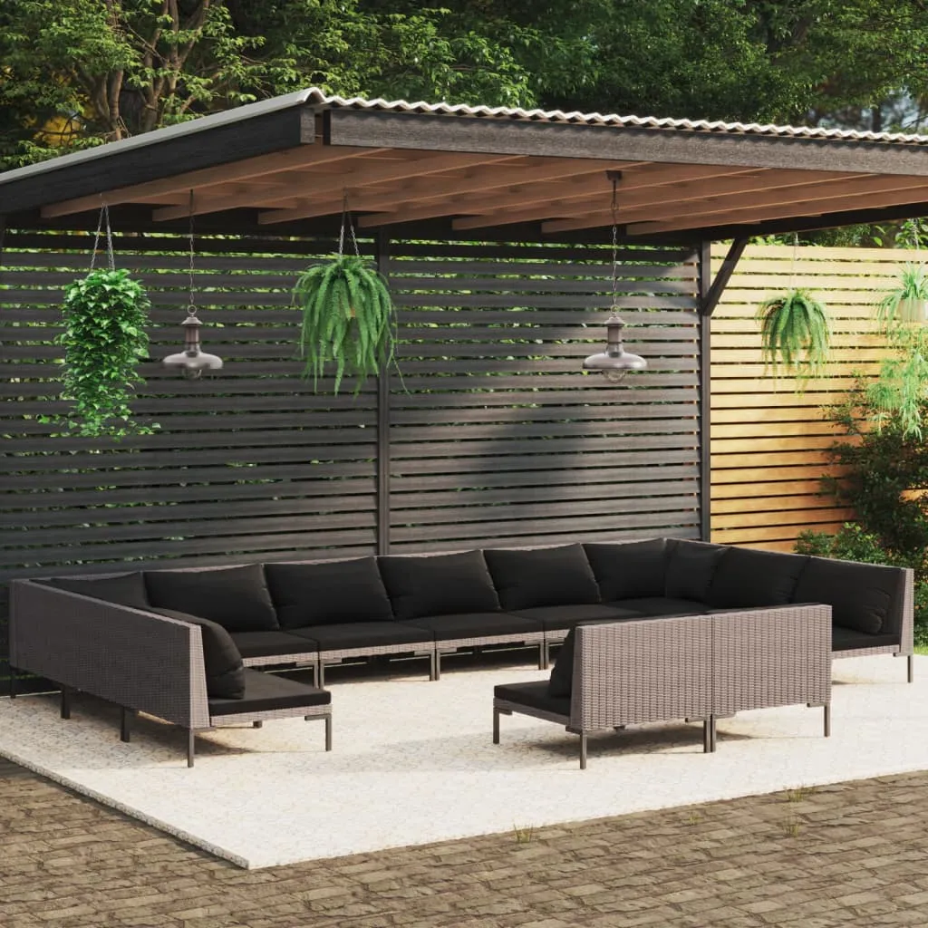 vidaXL Set Divani da Giardino 12pz con Cuscini Polyrattan Grigio Scuro