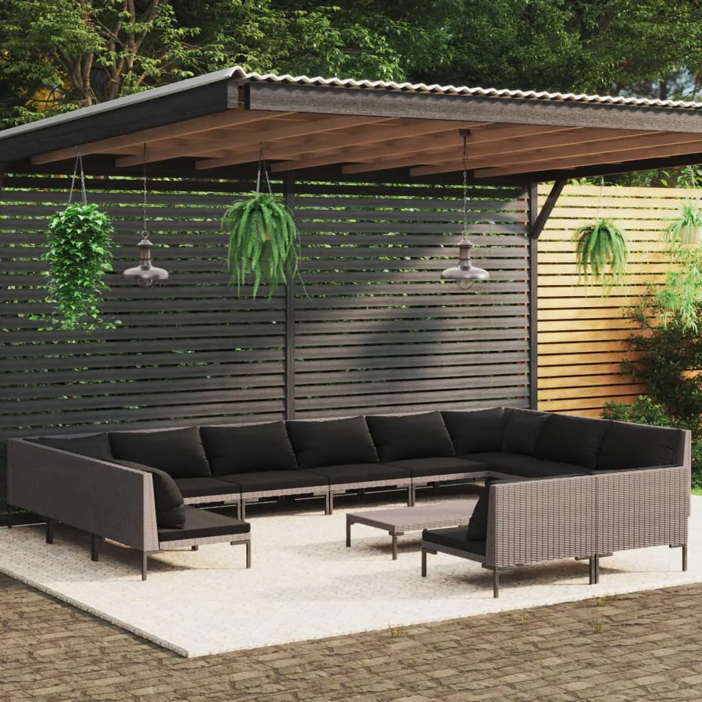 vidaXL Set Divani da Giardino 13pz con Cuscini Polyrattan Grigio Scuro