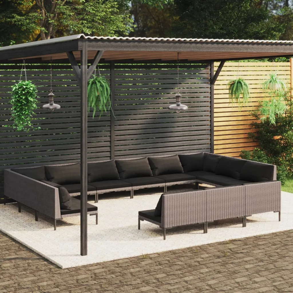 vidaXL Set Divani da Giardino 13pz con Cuscini Polyrattan Grigio Scuro