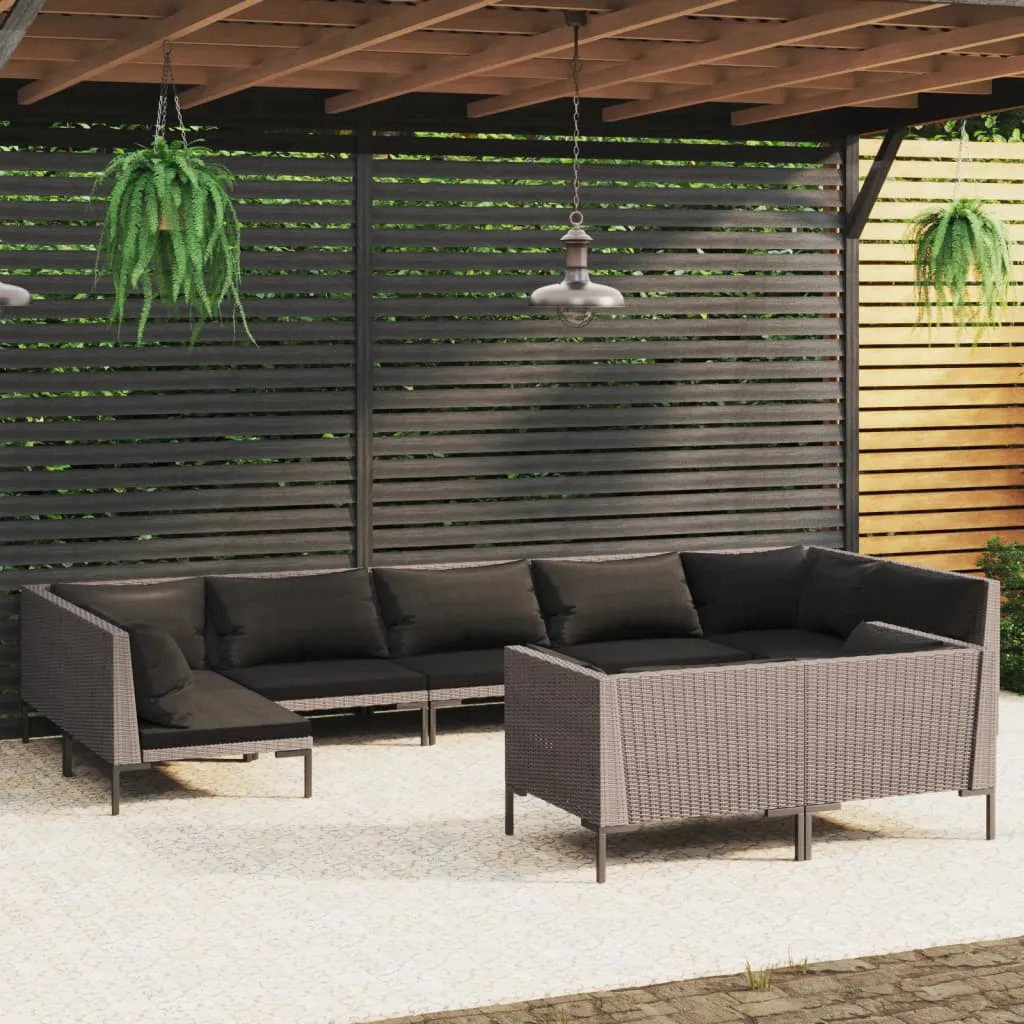 vidaXL Set Divani da Giardino 9 pz con Cuscini Polyrattan Grigio Scuro