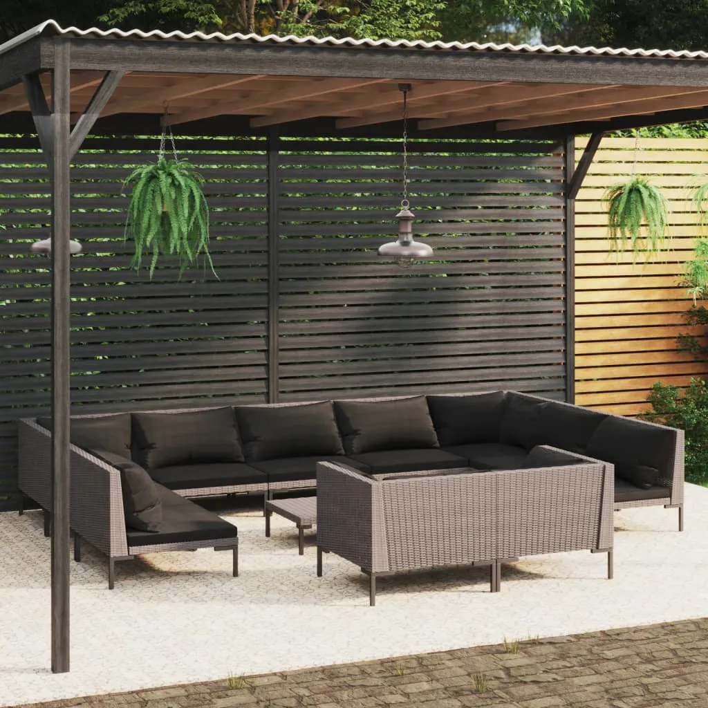 vidaXL Set Divani Giardino 12pz con Cuscini in Polyrattan Grigio Scuro