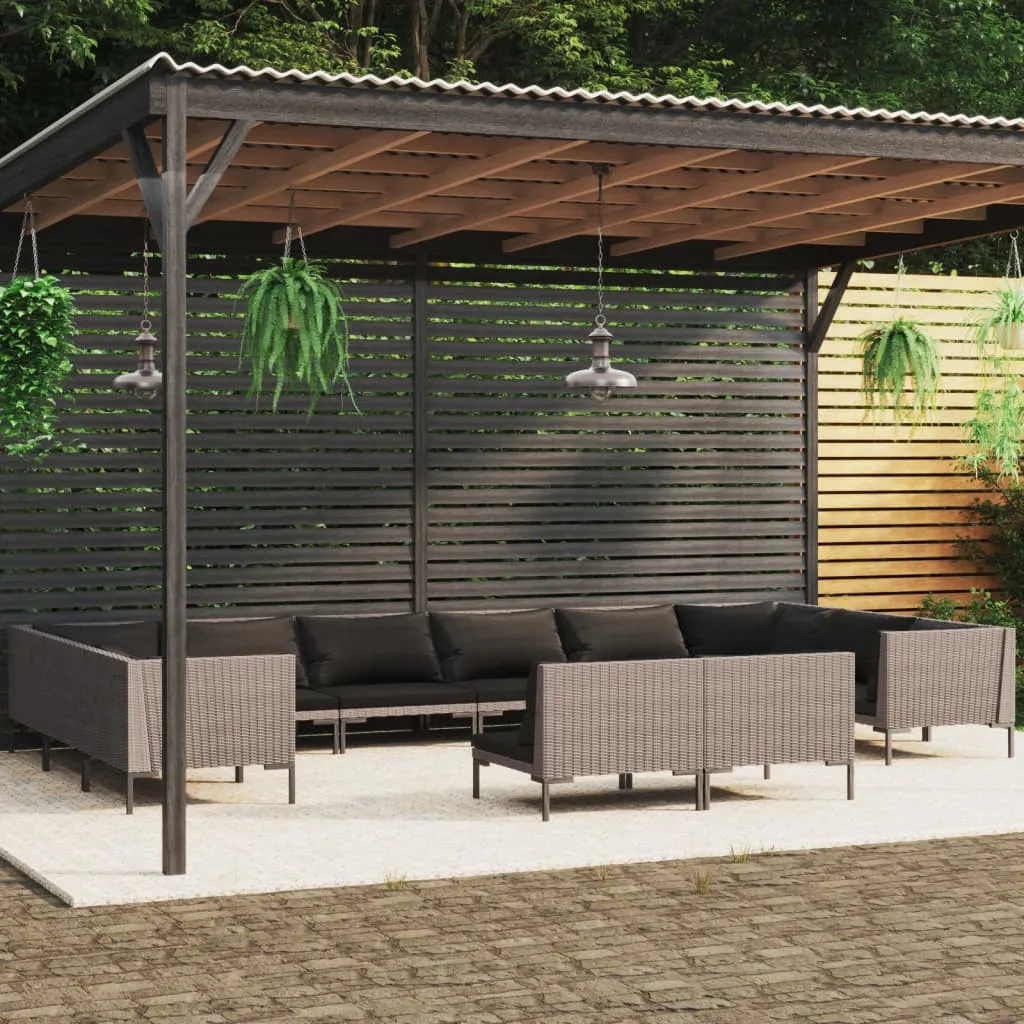 vidaXL Set Divani da Giardino 12pz con Cuscini Polyrattan Grigio Scuro