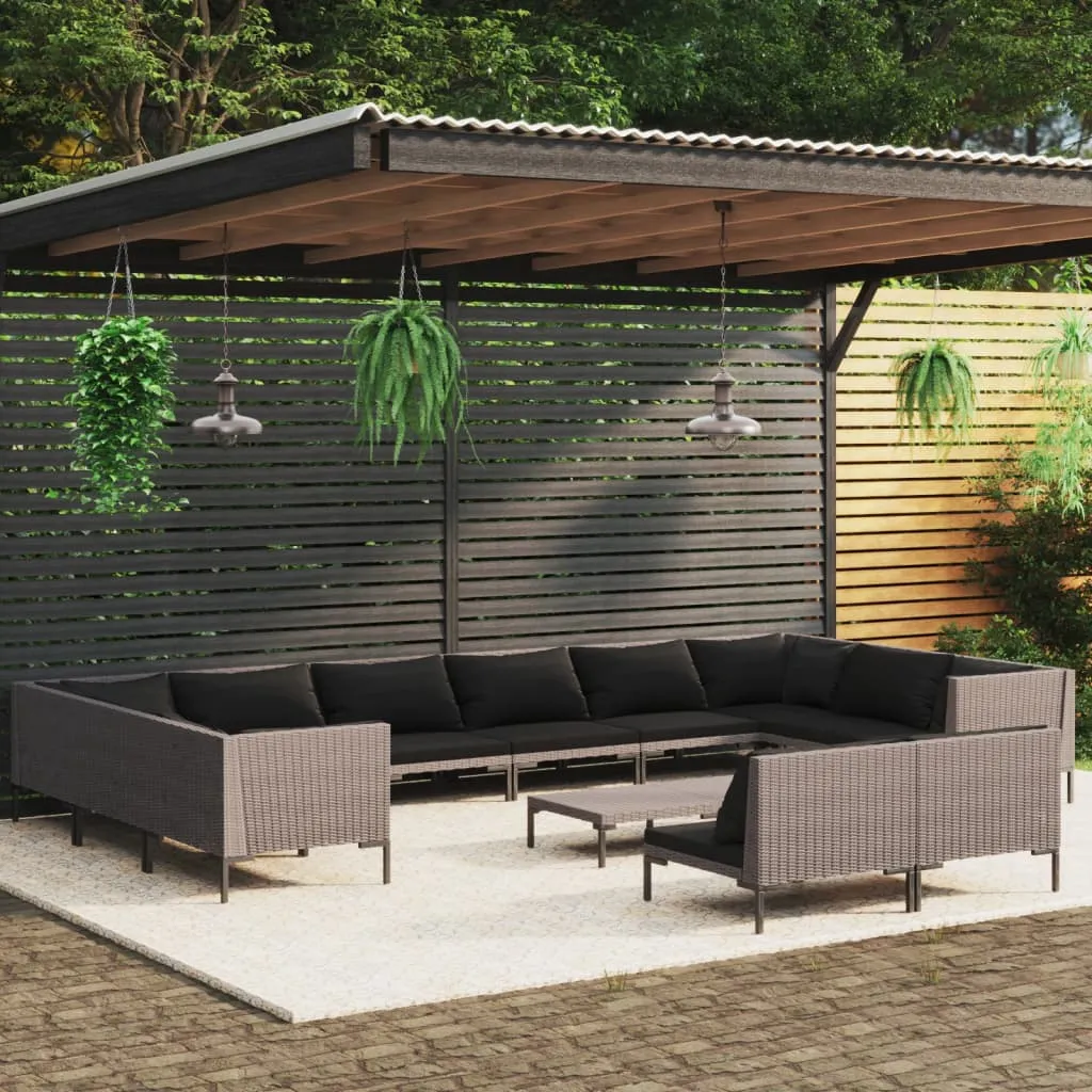 vidaXL Set Divani da Giardino 13pz con Cuscini Polyrattan Grigio Scuro