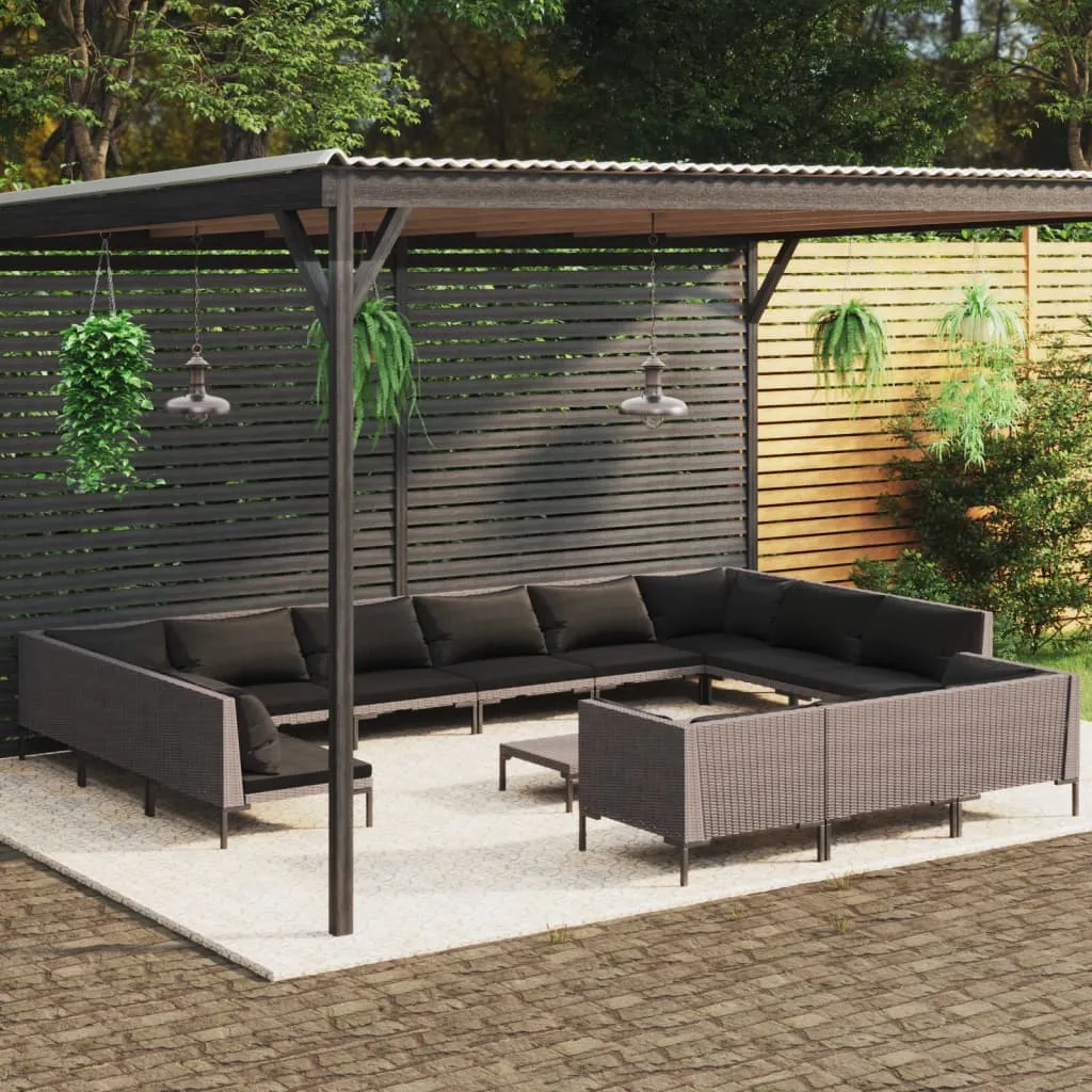 vidaXL Set Divani da Giardino 14pz con Cuscini Polyrattan Grigio Scuro