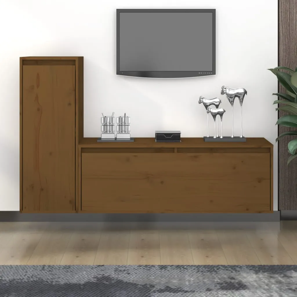 vidaXL Mobili Porta TV 2 pz Miele in Legno Massello di Pino