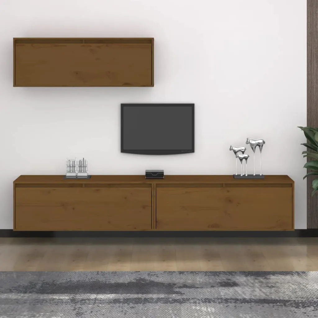 vidaXL Mobili Porta TV 3 pz Miele in Legno Massello di Pino