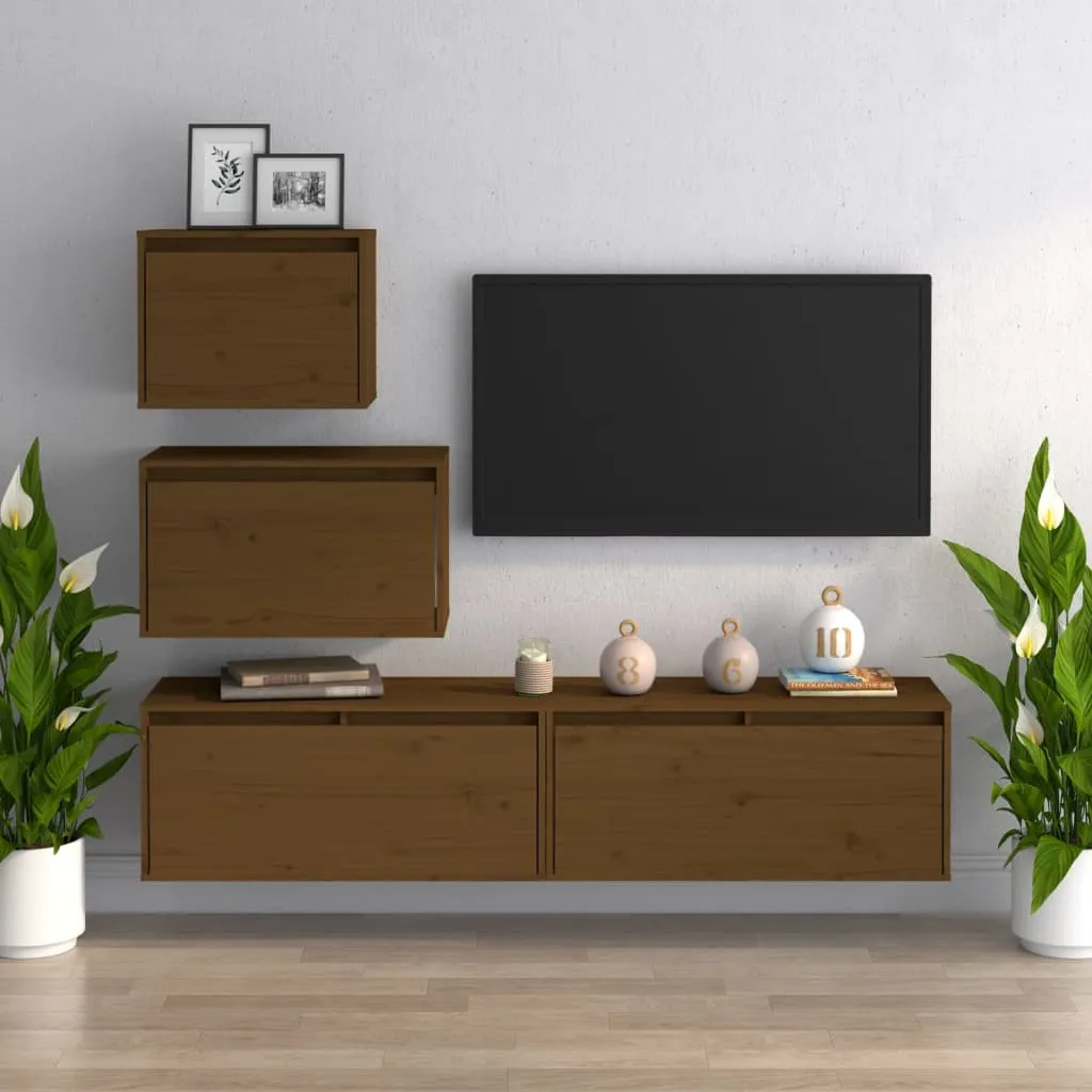 vidaXL Mobili Porta TV 4 pz Miele in Legno Massello di Pino