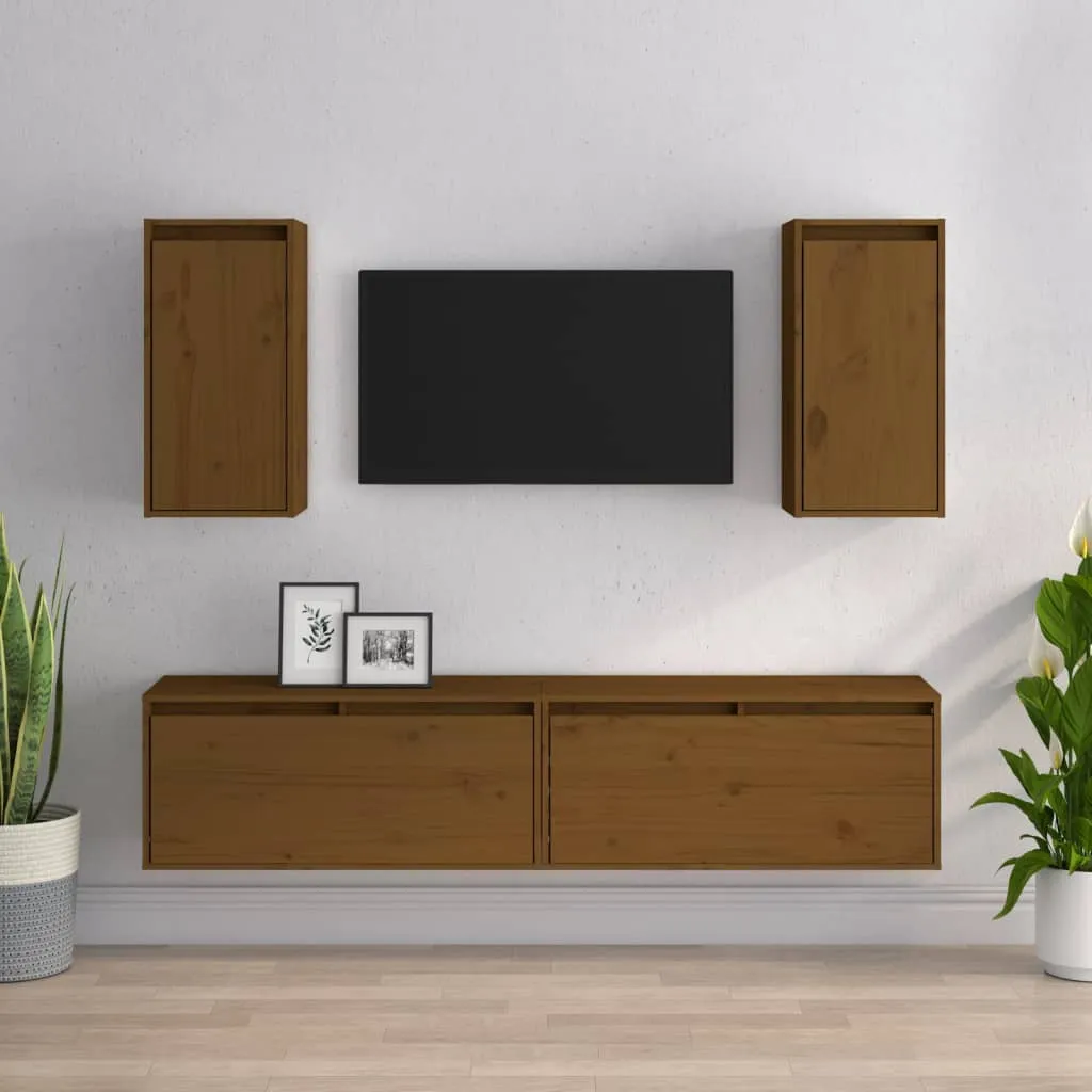 vidaXL Mobili Porta TV 4 pz Miele in Legno Massello di Pino