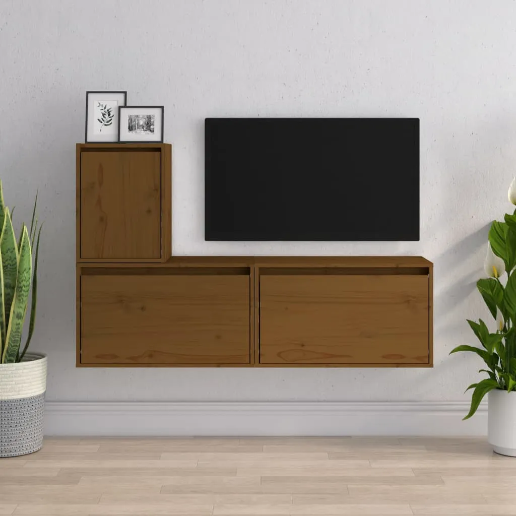 vidaXL Mobili Porta TV 3 pz Miele in Legno Massello di Pino