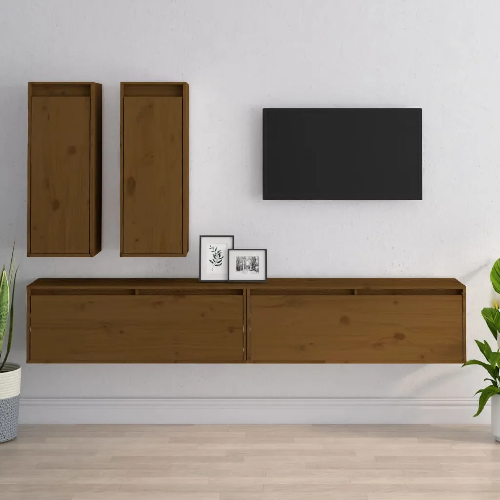 vidaXL Mobili Porta TV 4 pz Miele in Legno Massello di Pino