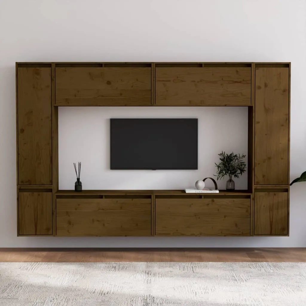 vidaXL Mobili Porta TV 8 pz Miele in Legno Massello di Pino