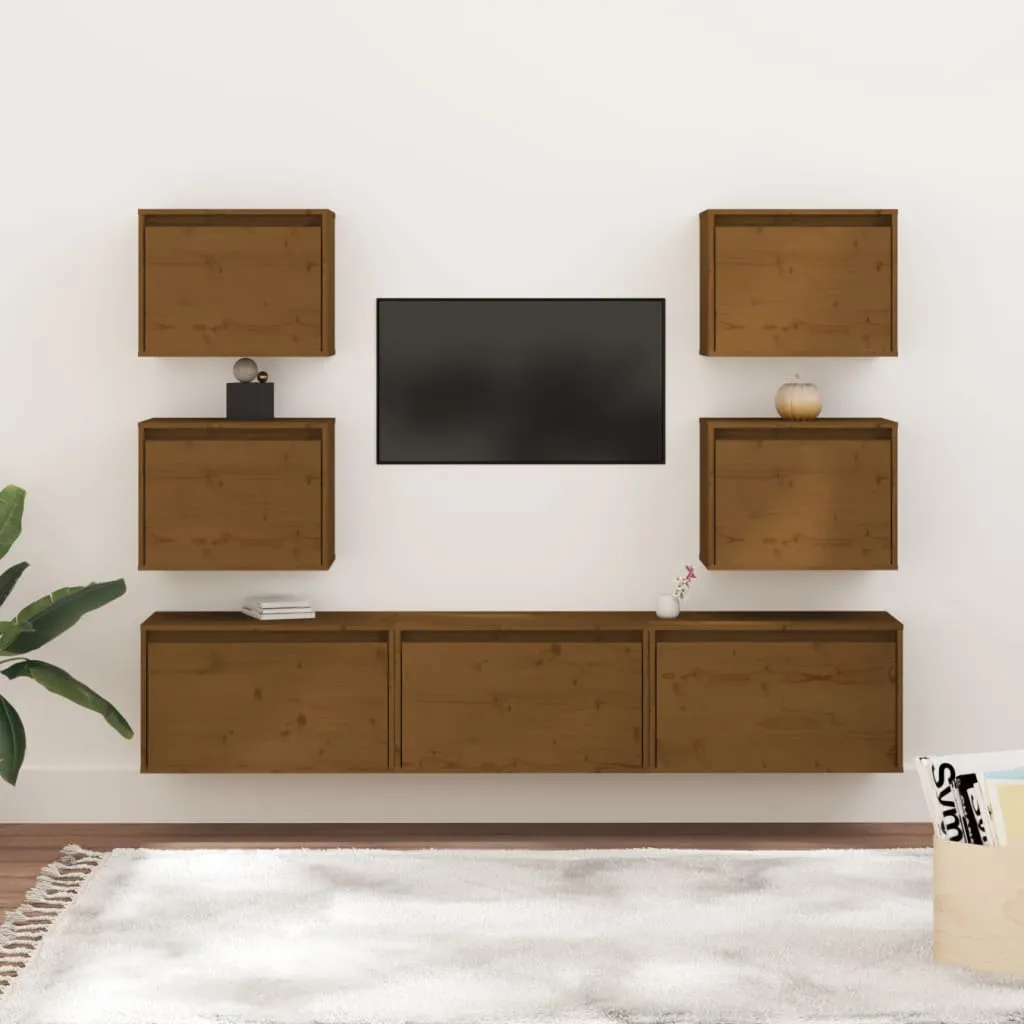 vidaXL Mobili Porta TV 7 pz Miele in Legno Massello di Pino