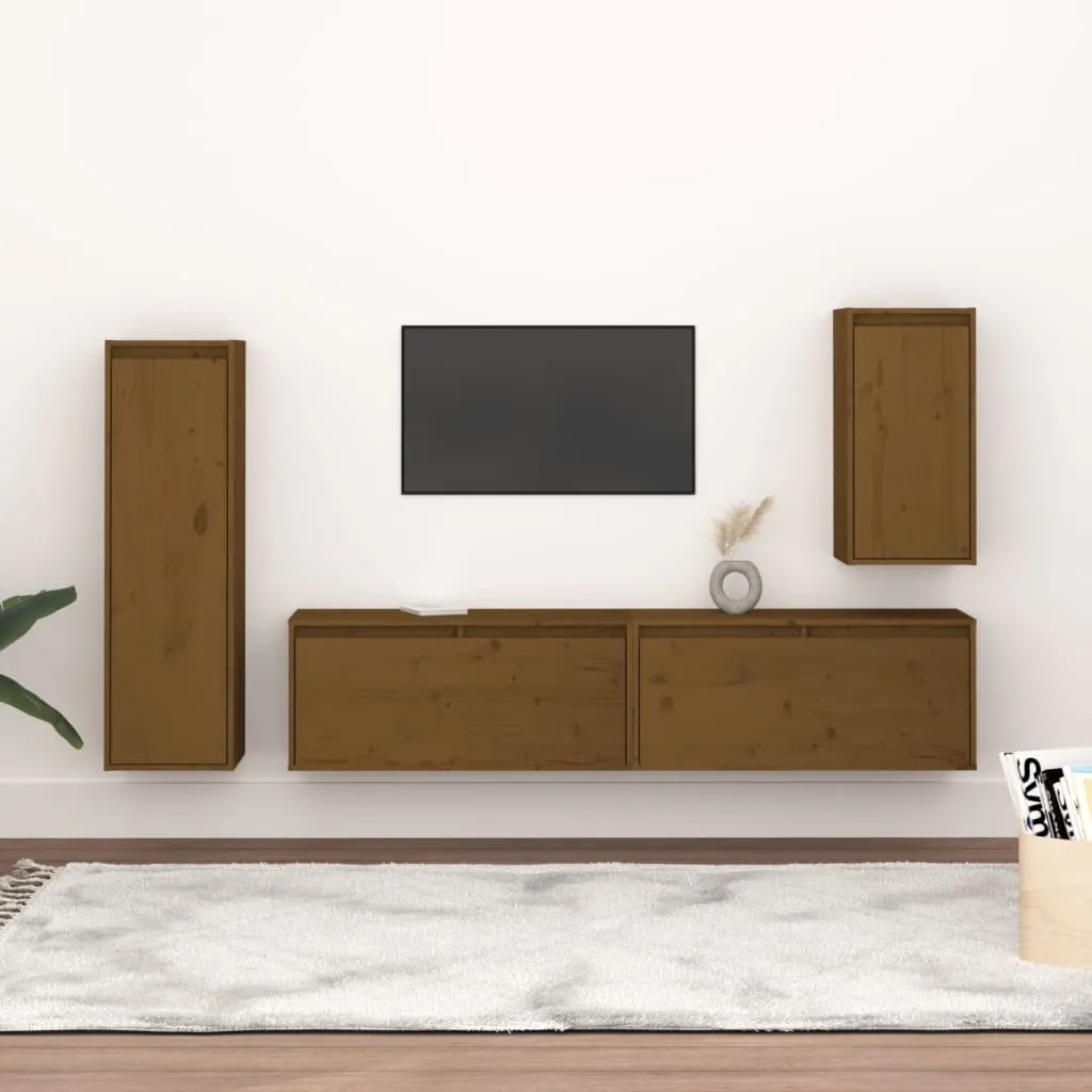 vidaXL Mobili Porta TV 4 pz Miele in Legno Massello di Pino