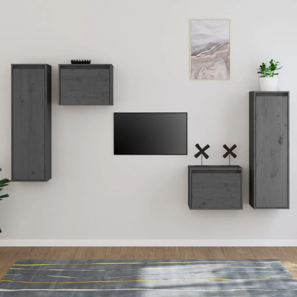 vidaXL Mobili Porta TV 4 pz Grigi in Legno Massello di Pino