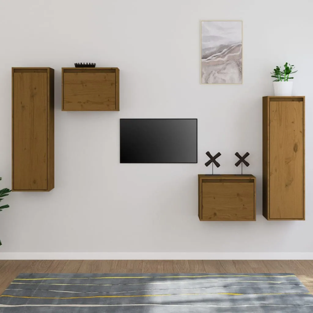 vidaXL Mobili Porta TV 4 pz Miele in Legno Massello di Pino