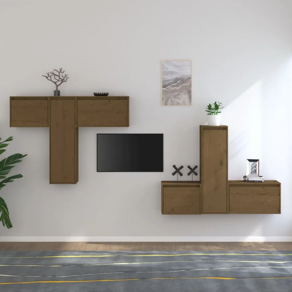 vidaXL Mobili Porta TV 6 pz Miele in Legno Massello di Pino