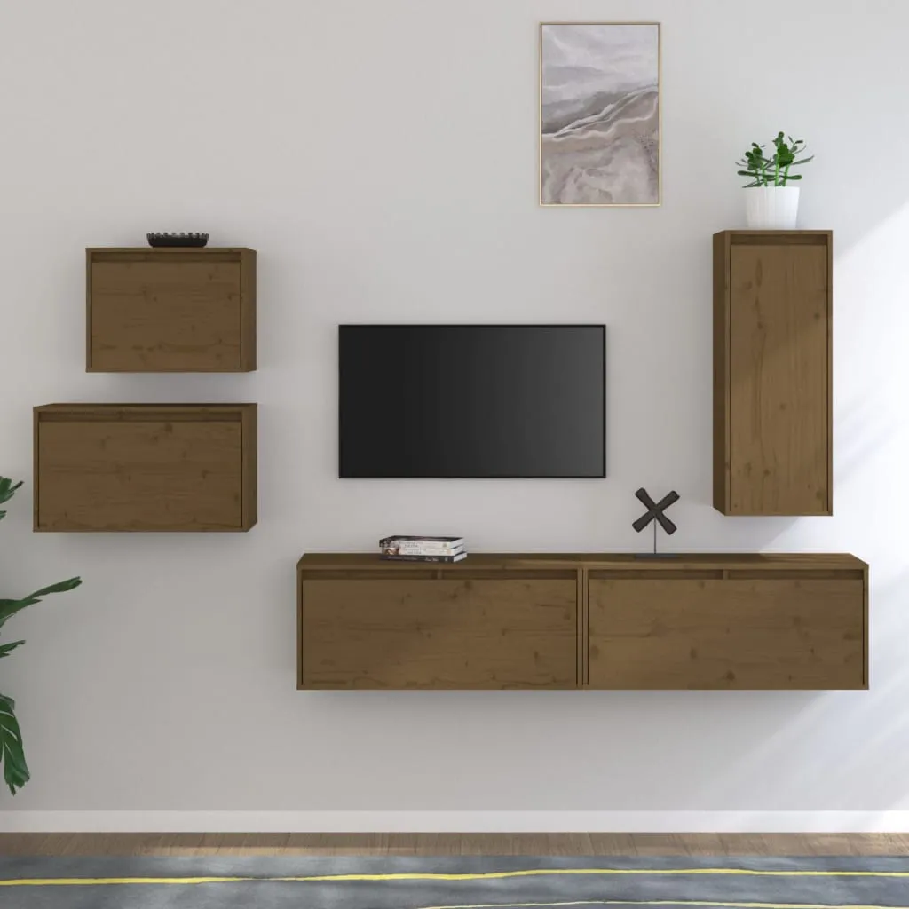 vidaXL Mobili Porta TV 5 pz Miele in Legno Massello di Pino