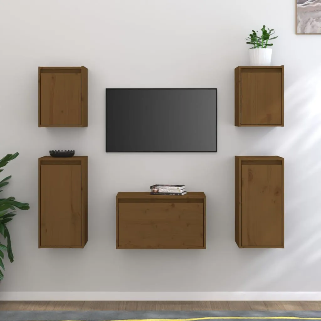 vidaXL Mobili Porta TV 5 pz Miele in Legno Massello di Pino