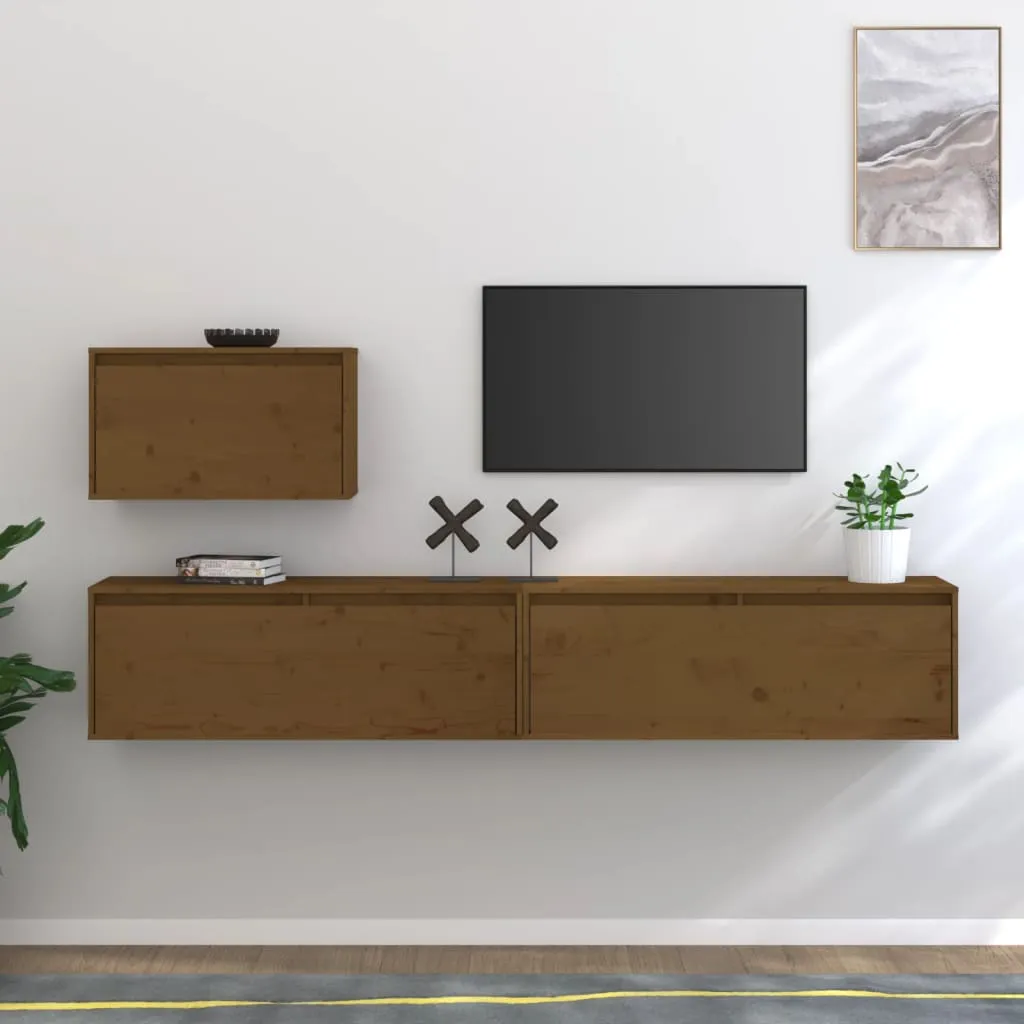 vidaXL Mobili Porta TV 3 pz Miele in Legno Massello di Pino