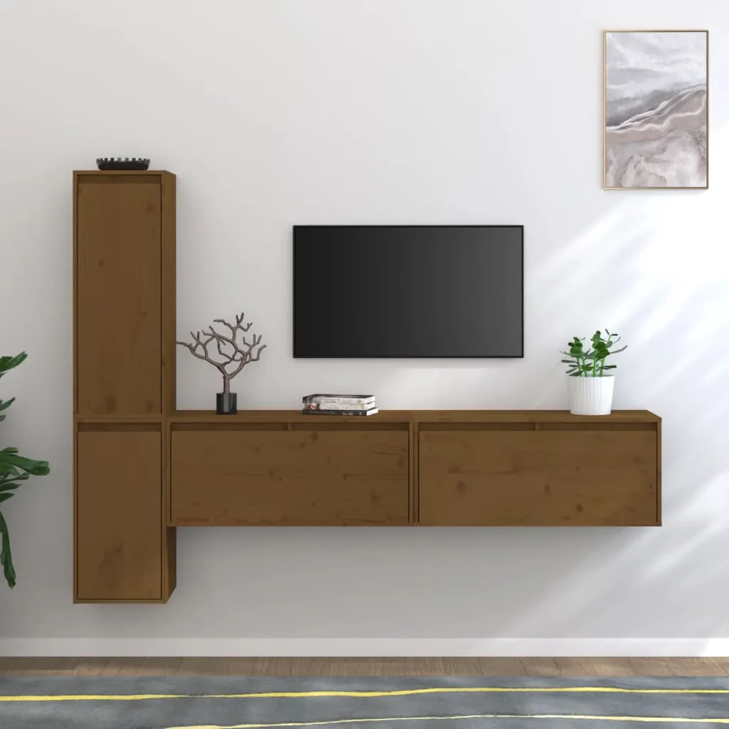 vidaXL Mobili Porta TV 4 pz Miele in Legno Massello di Pino