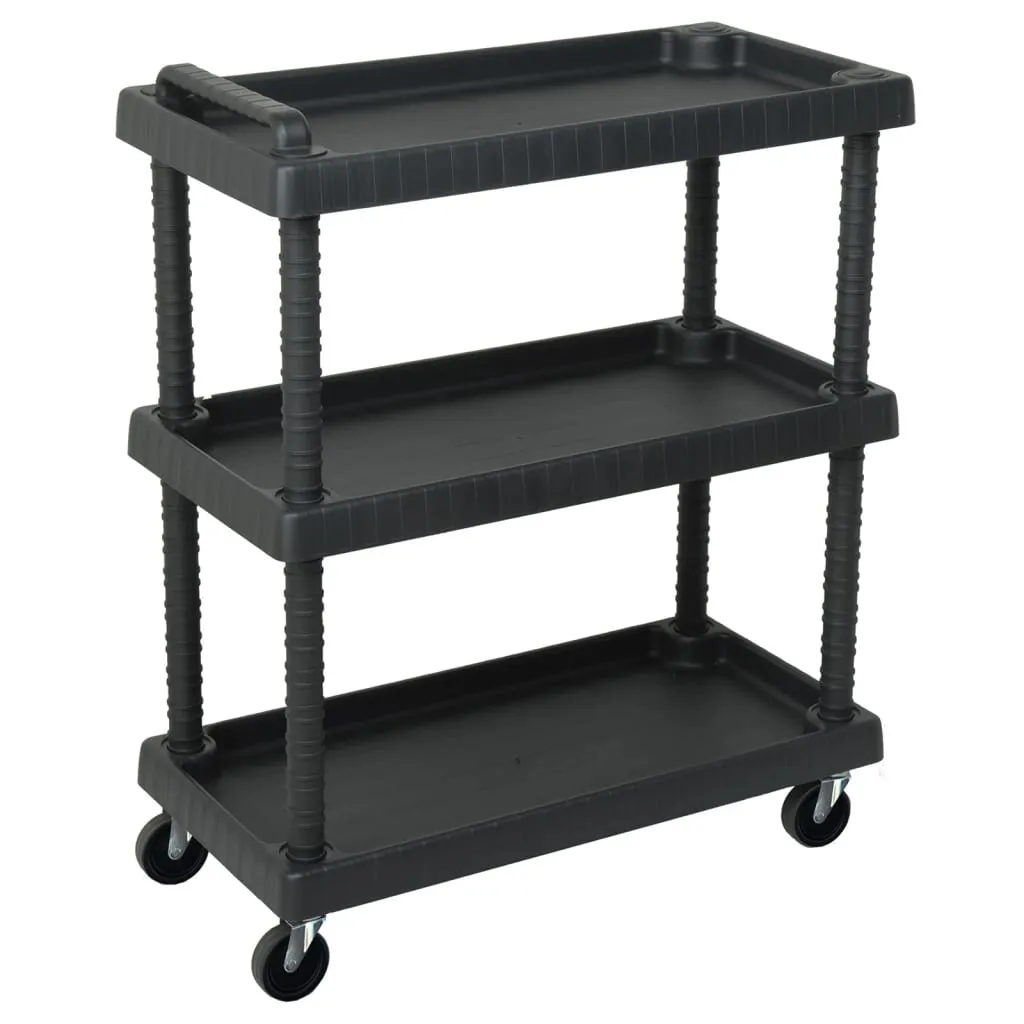 vidaXL Carrello Attrezzi da Officina a 3 Livelli Nero 75x37,5x92 cm PP