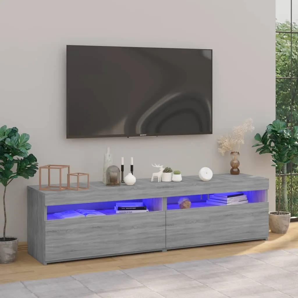 vidaXL Mobile Porta TV con Luci LED 2pz Grigio Sonoma 75x35x40 cm