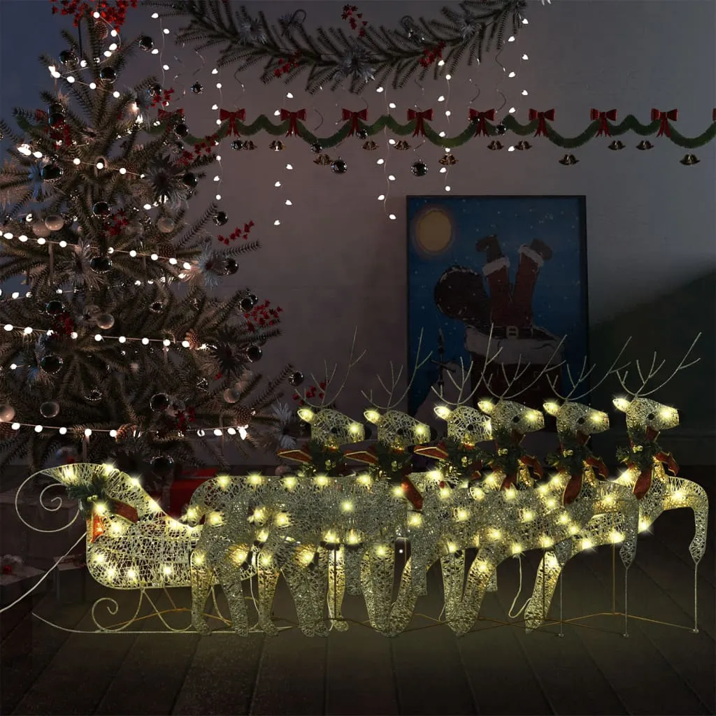 vidaXL Renne e Slitta di Natale Decorazione Esterni 140 LED Oro