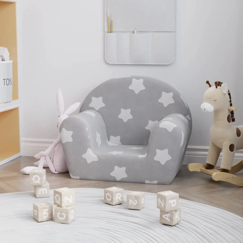 vidaXL Divano per Bambini Grigio Chiaro con Stelle in Morbido Peluche